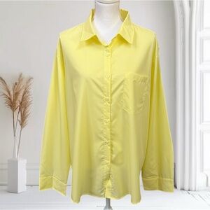 Bright Yellow Button-Up Shirt Siliteelon